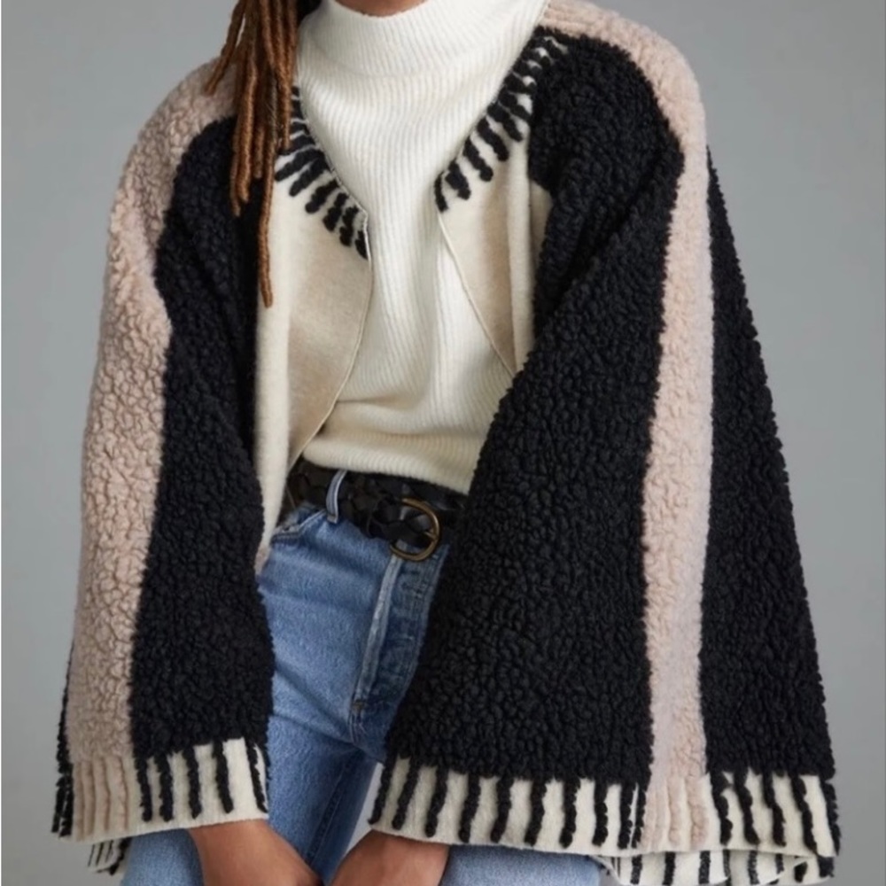 ANTHROPOLOGIE “ PONCHO” DUSK & DAWN CAPELET WOOL BLEND PATCHWORK CAPE ONE SIZE - Picture 4 of 16